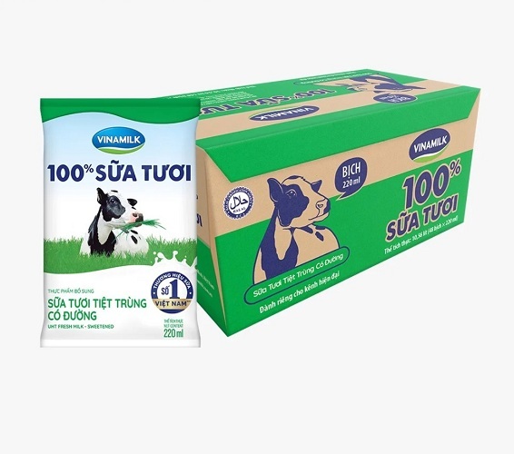 Sữa tươi Dinh dưỡng Vinamilk có đường bịch 220 ml Thùng 48 bịch